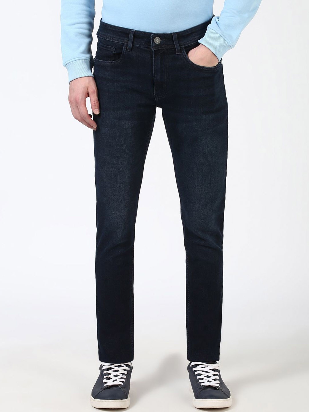 

Peter England Casuals Men Mid Rise Slim Fit Light Fade Jeans, Navy blue