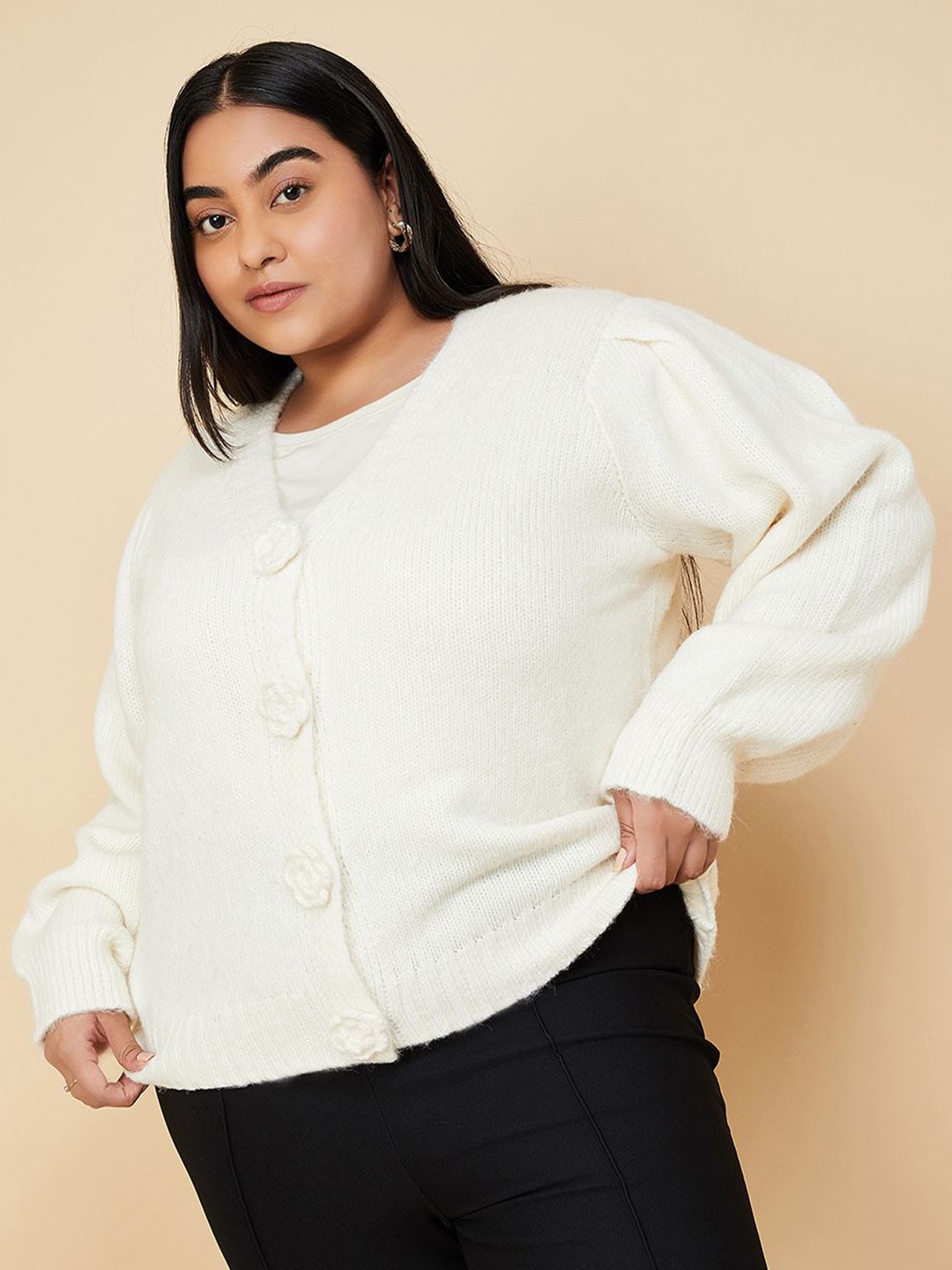 

max Women V-Neck Cardigan, Beige