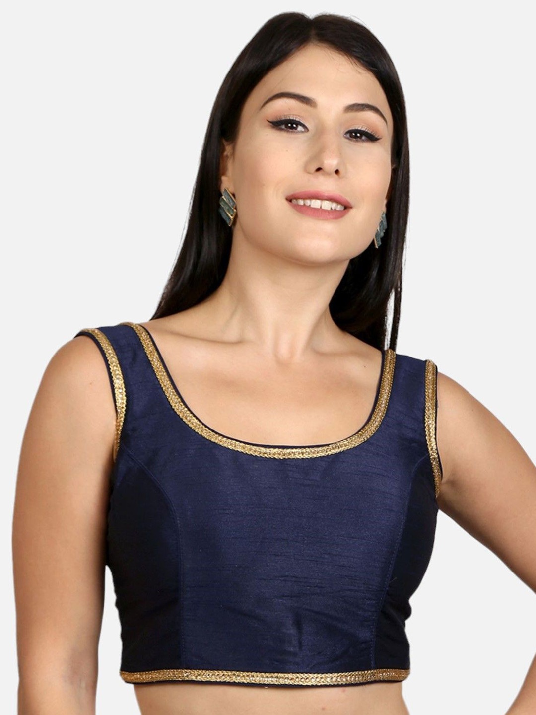 

Biyu Solid Padded Saree Blouse, Navy blue