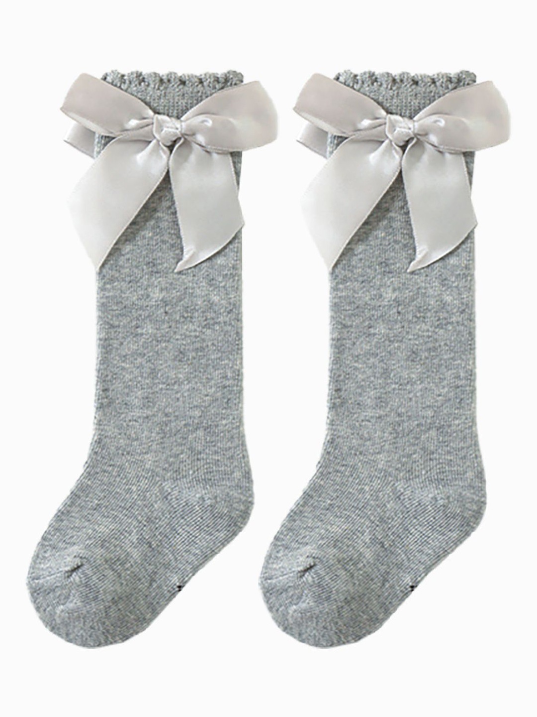 

SYGA Kids Cotton Above Knee Bow Pattern Socks, Grey