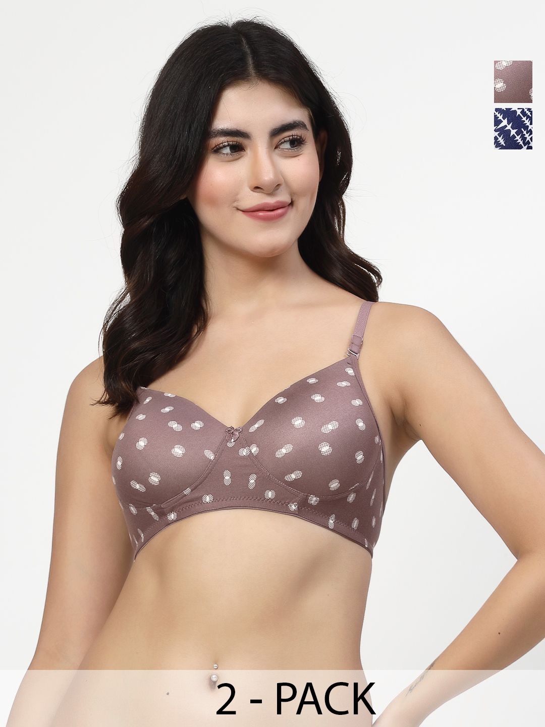 

Docare Pack Of 2 Abstract Printed Full Coverage Lightly Padded T-shirt Bra, Blue