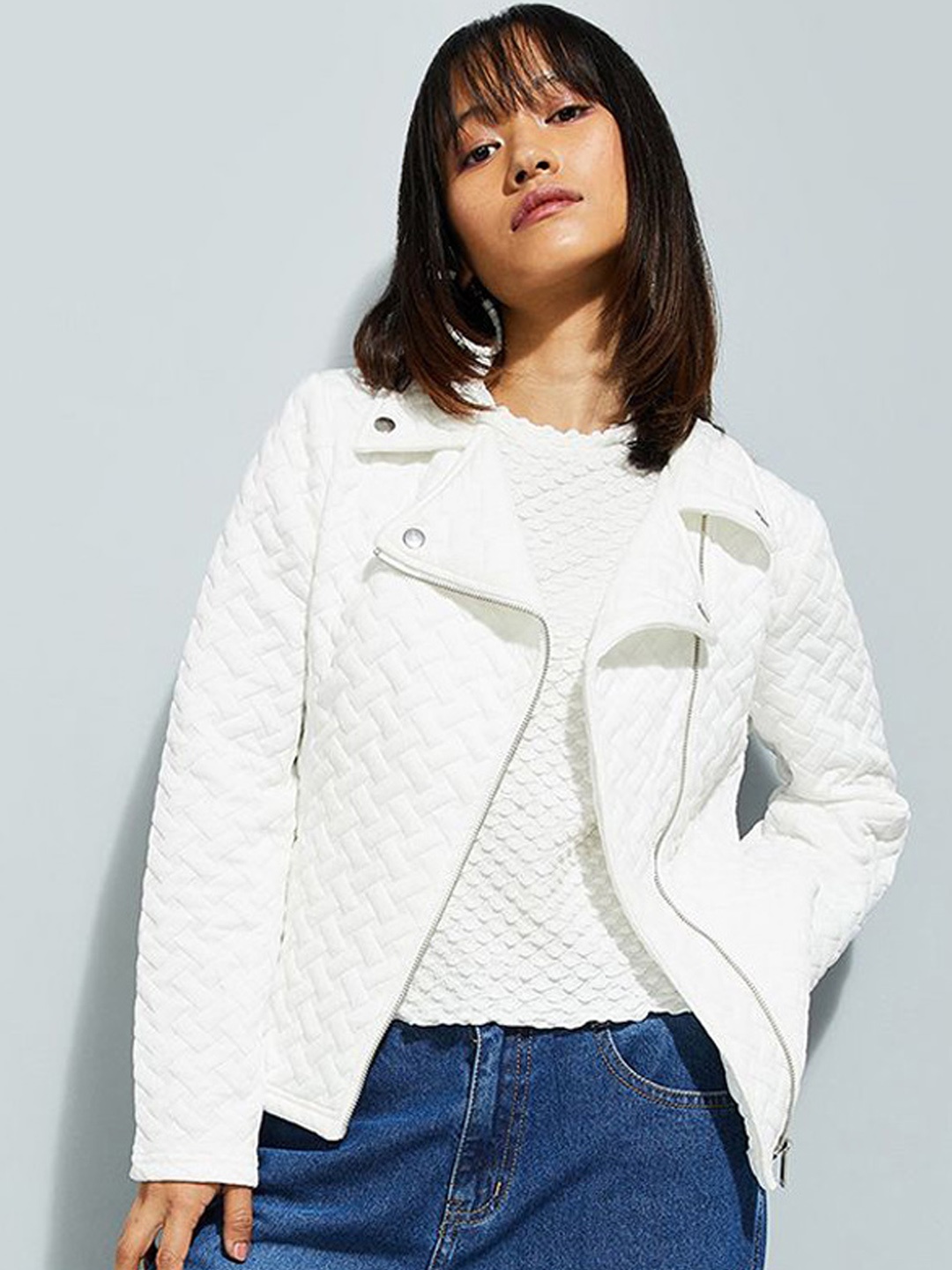 

max URB_N Women Quilted Biker Jacket, White