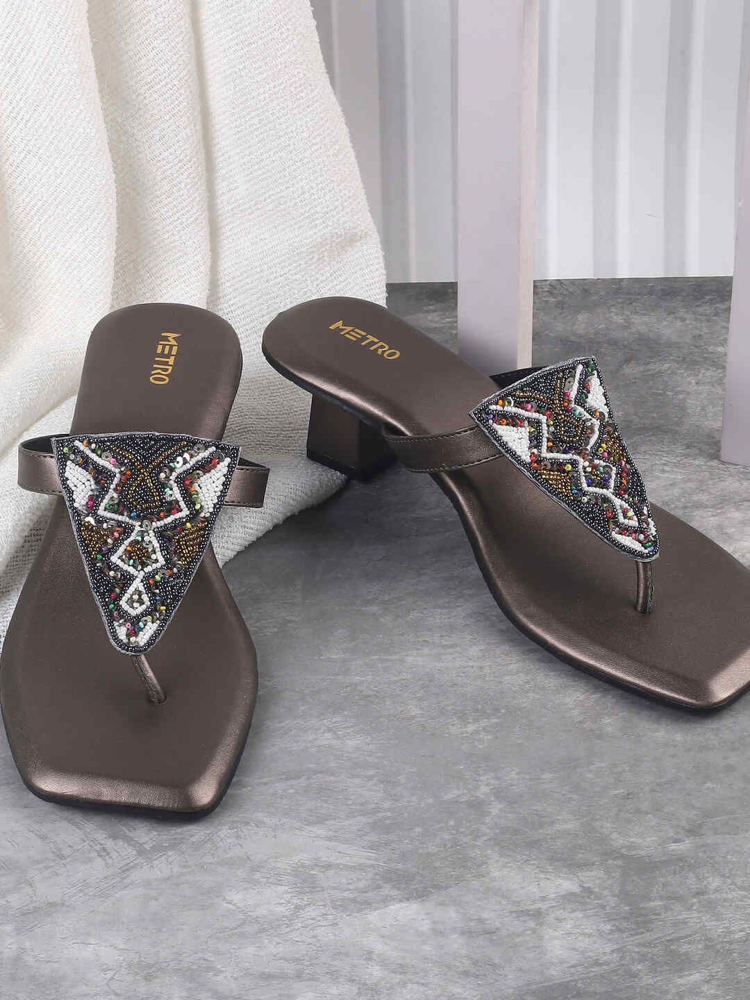 

Metro Women Open Back Block Sandals, Metallic