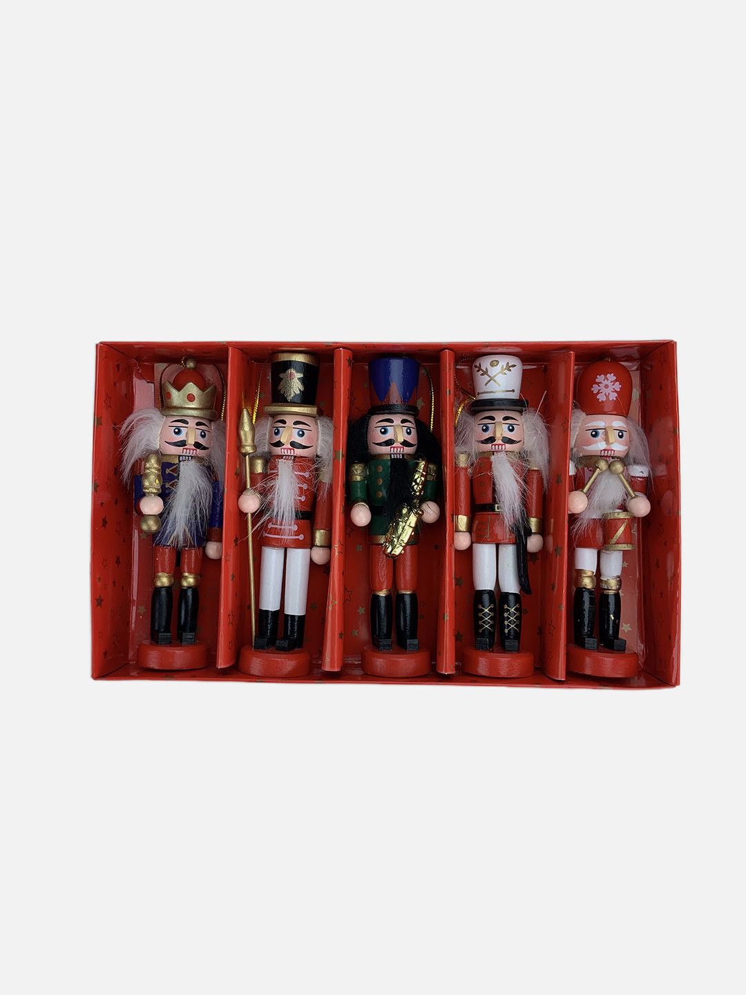 

Little Surprise Box LLP 5 Pieces Wooden Nutcrakers Idol Showpiece, Red