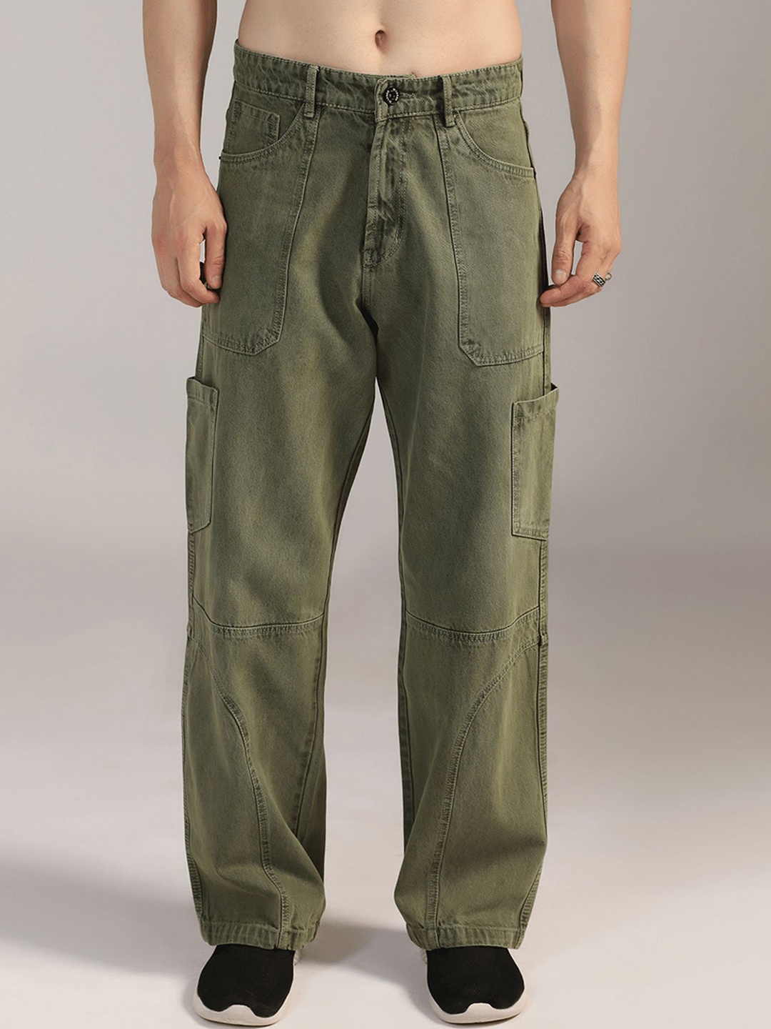 

DI LUSSO Men Mid-Rise Wide Leg Jeans, Olive
