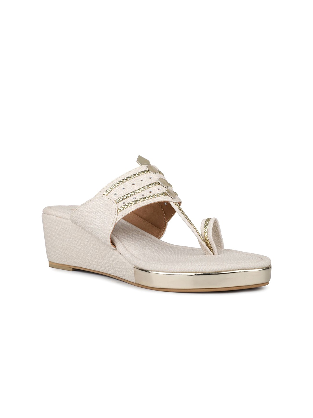 

Inc 5 Women Embellished Open Toe Wedge Heel Sandals, Beige