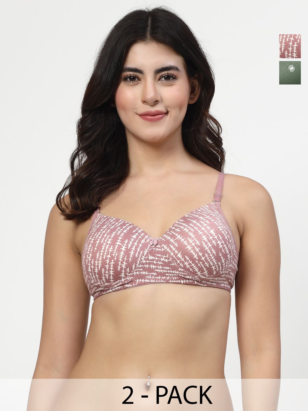 

Docare Women Pack Of 2 Abstract Printed Full Coverage Lightly Padded T-shirt Bra, Brown