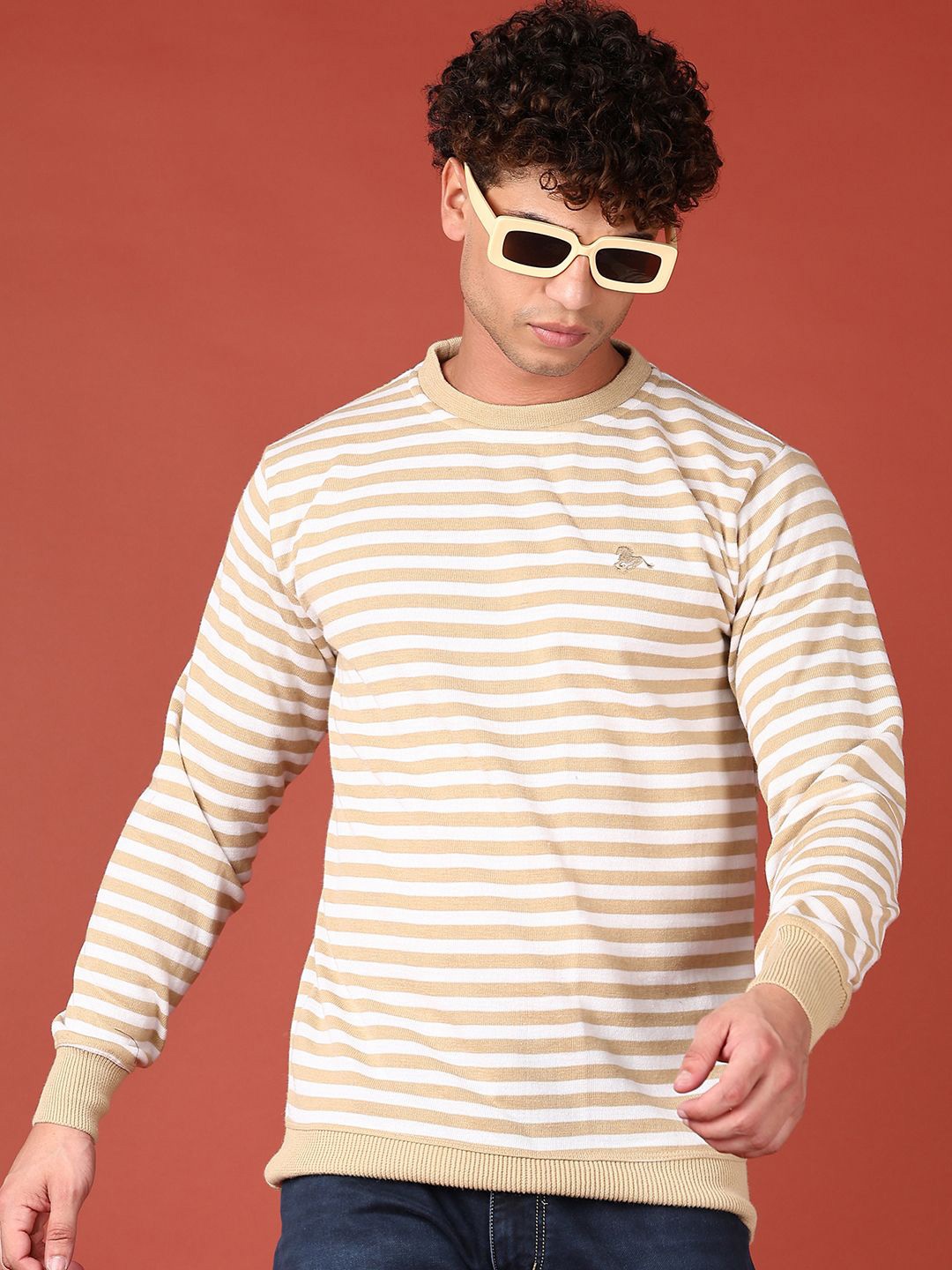 

V-Mart Men Striped Pullover, Brown