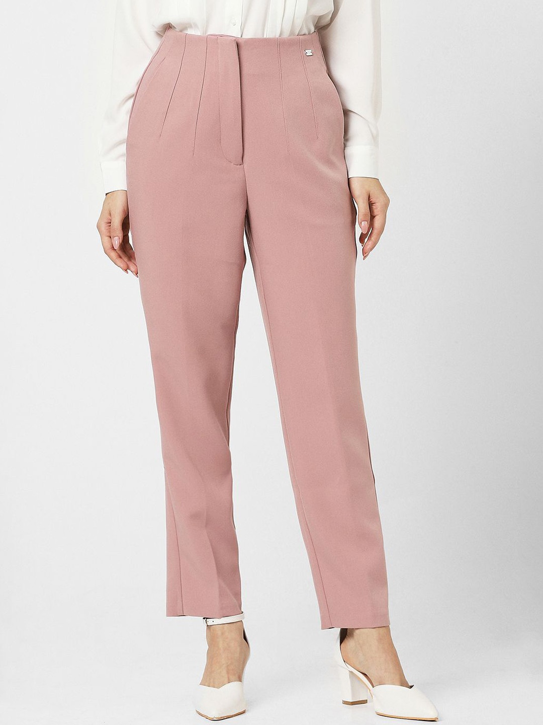 

Van Heusen Woman Women Slim Fit Pleated Formal Trousers, Pink