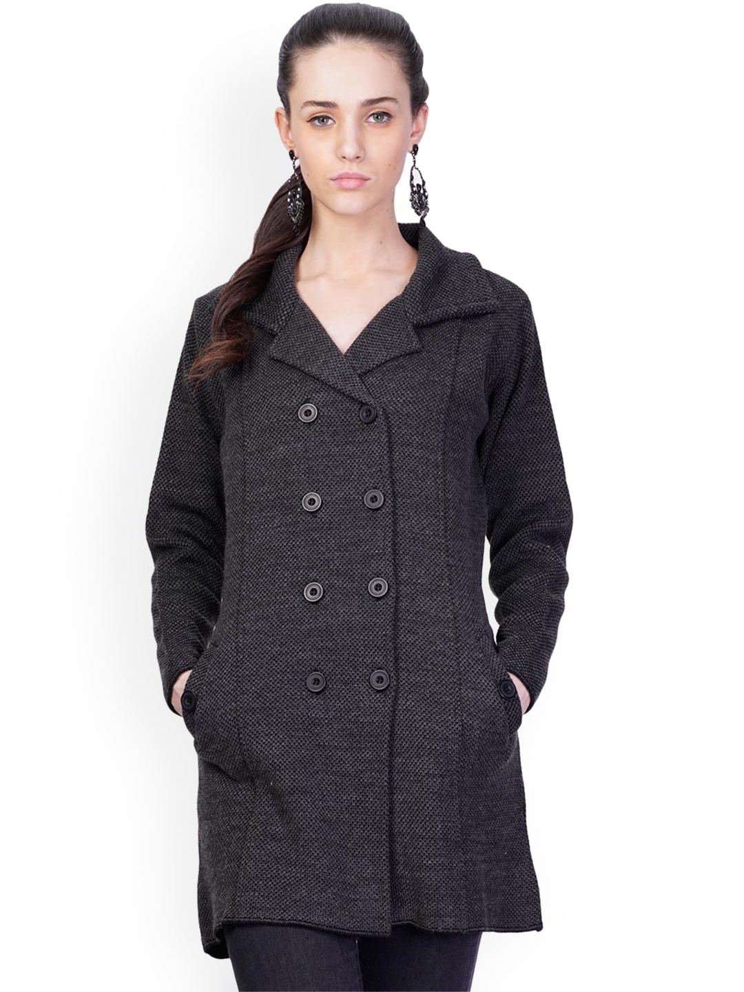 

MONTREX Women Doubles Breasted Overcoat, Charcoal