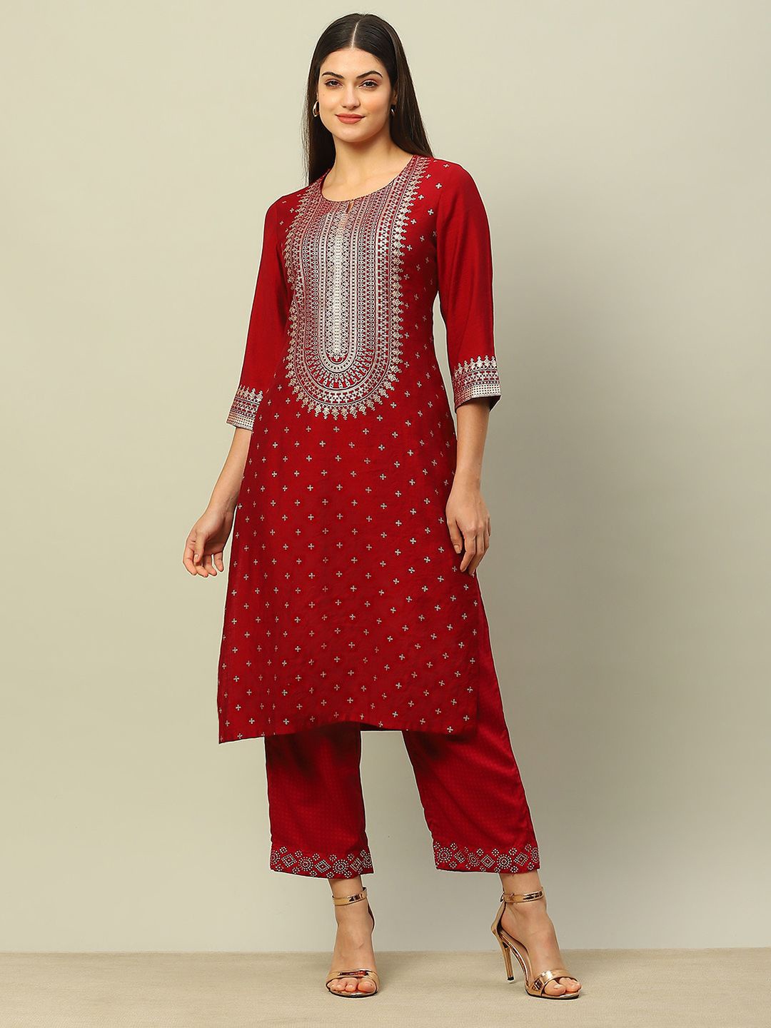 

Rangriti Women Printed Ethnic Palazzos, Red