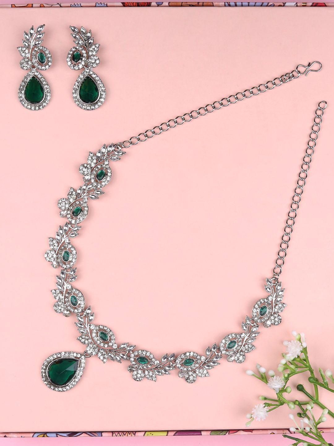 

Reesha jewel Cubic Zirconia Stone Stuuded Jewellery Set, Silver