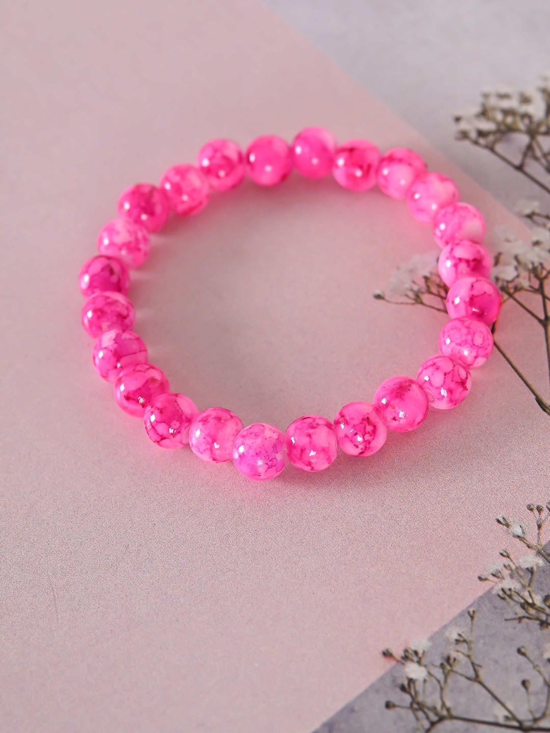 

NVR Unisex Beaded Elasticated Bracelet, Pink