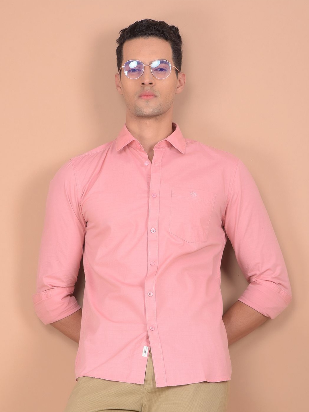 Crimsoune Club Men Spread Collar Solid Cotton Slim Fit Casual Shirt