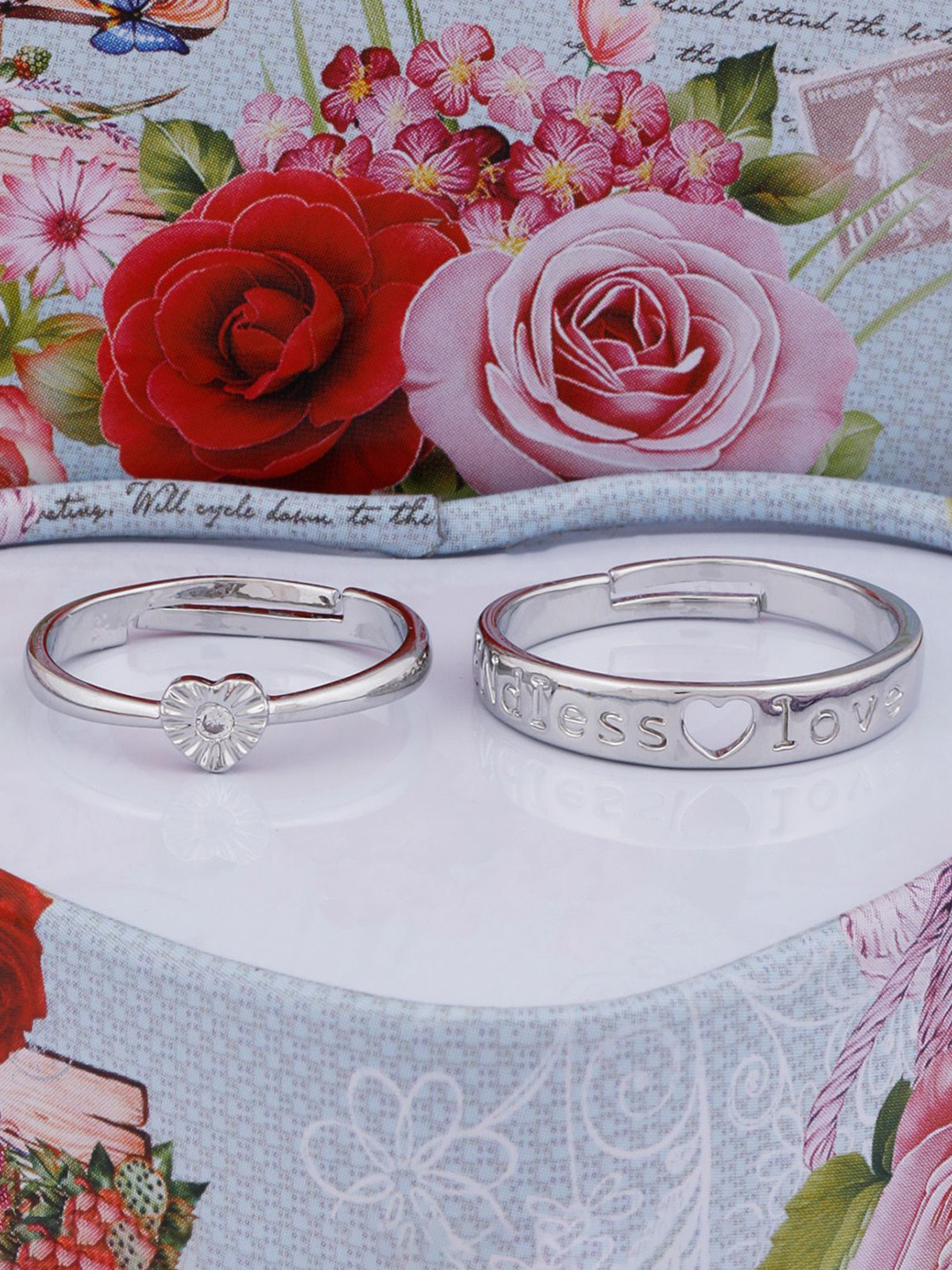 

Silver Shine Unisex Set Of 2 Silver-Plated AD Stone Studded Adjustable Finger Rings