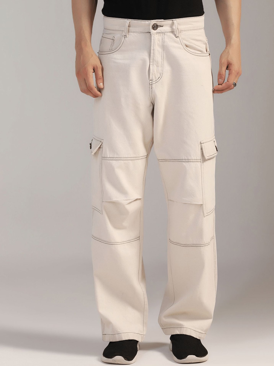 

DI LUSSO Men Wide Leg Light Fade Cargo Styles Jeans, Off white
