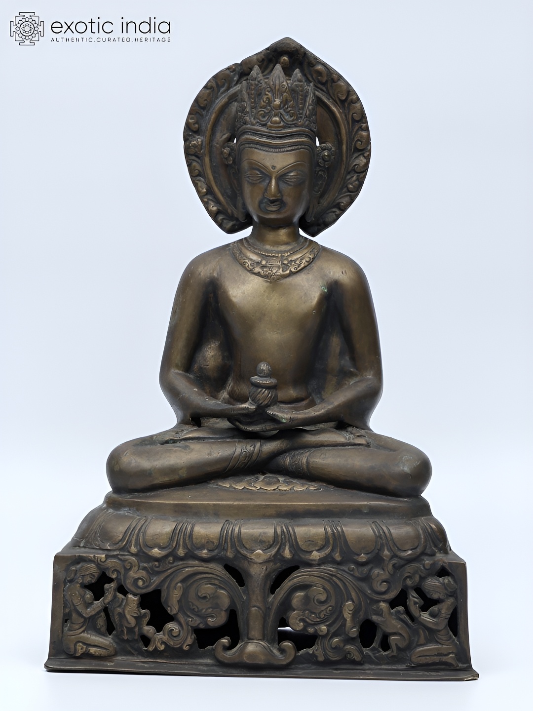 

Exotic India 14" Crowned Buddha Brass Statue, Brown