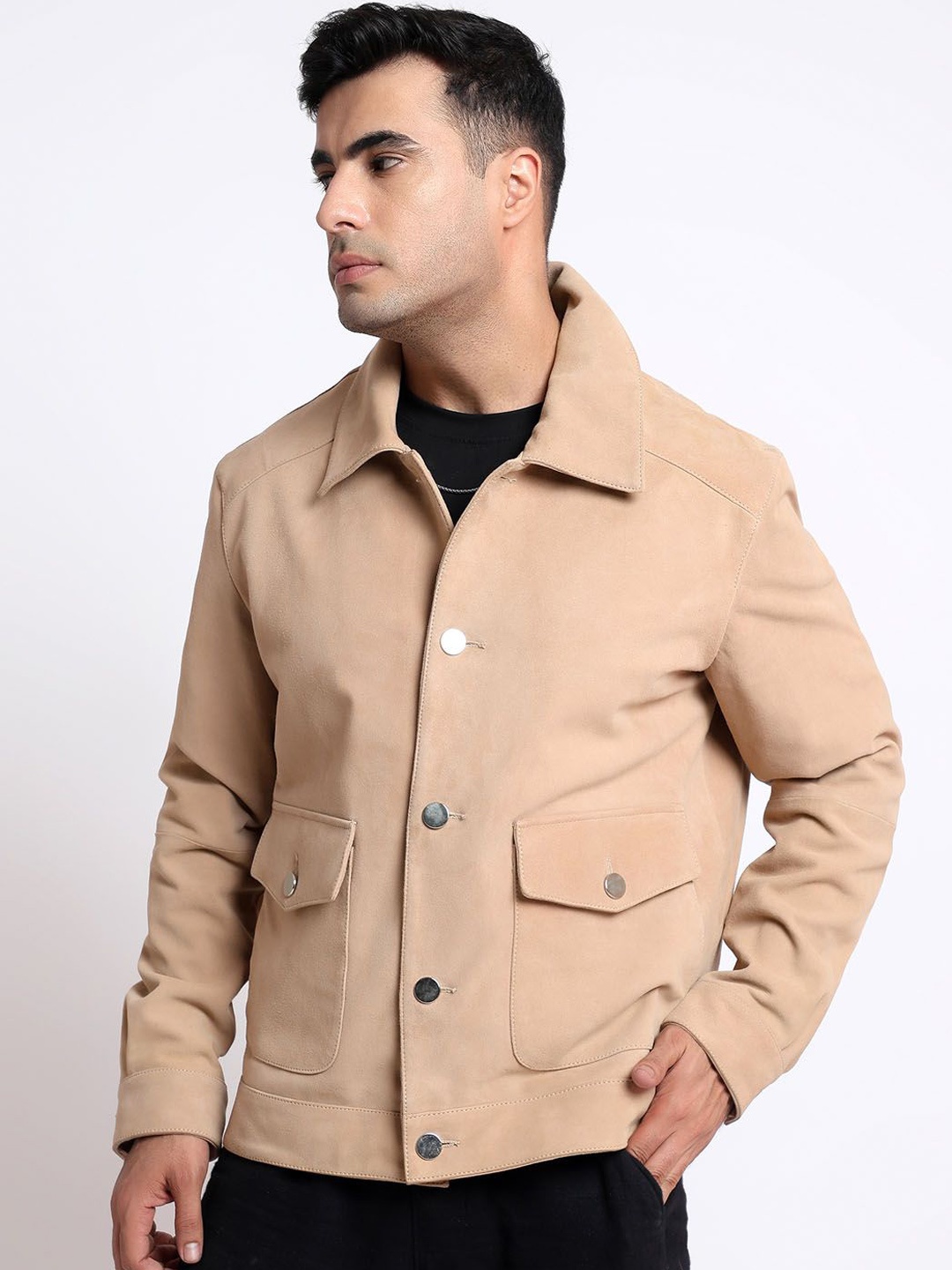 

Saint G Men Satin Water Resistant Leather Jacket, Nude