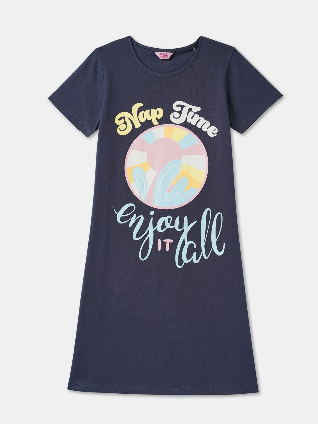 

R&B Girls Pure Cotton Printed Nightdress, Blue