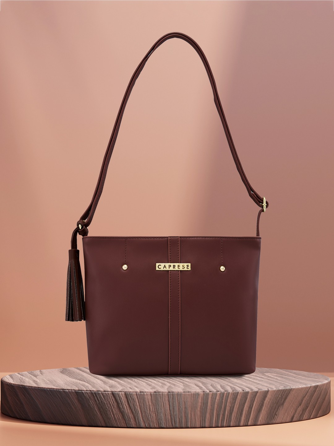 

Caprese Sabreen Structured Shoulder Bag with Tasselle, Brown