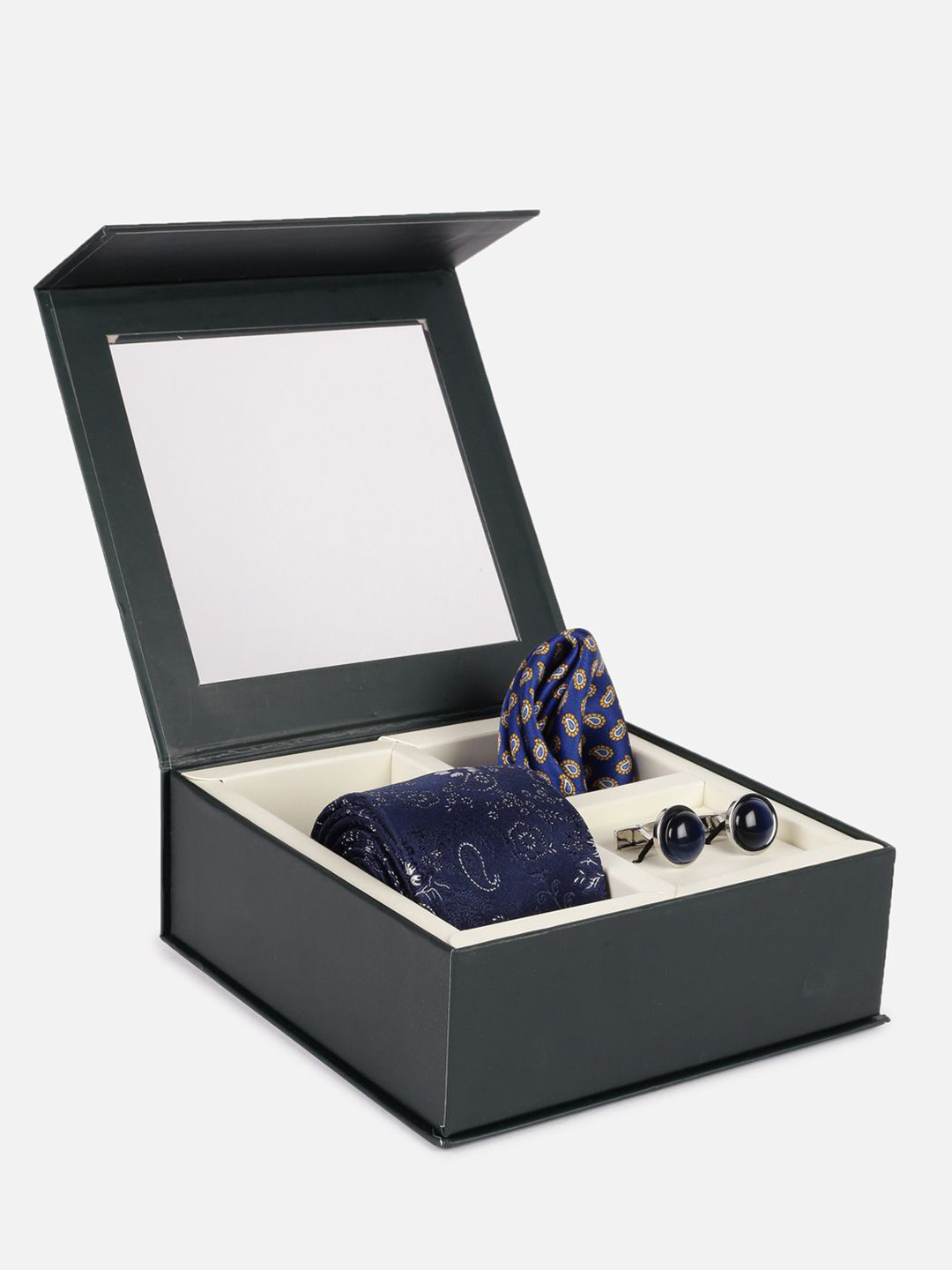 

Peter England Men Accessory Gift Set of Tie Pocket Square And Cufflink, Navy blue