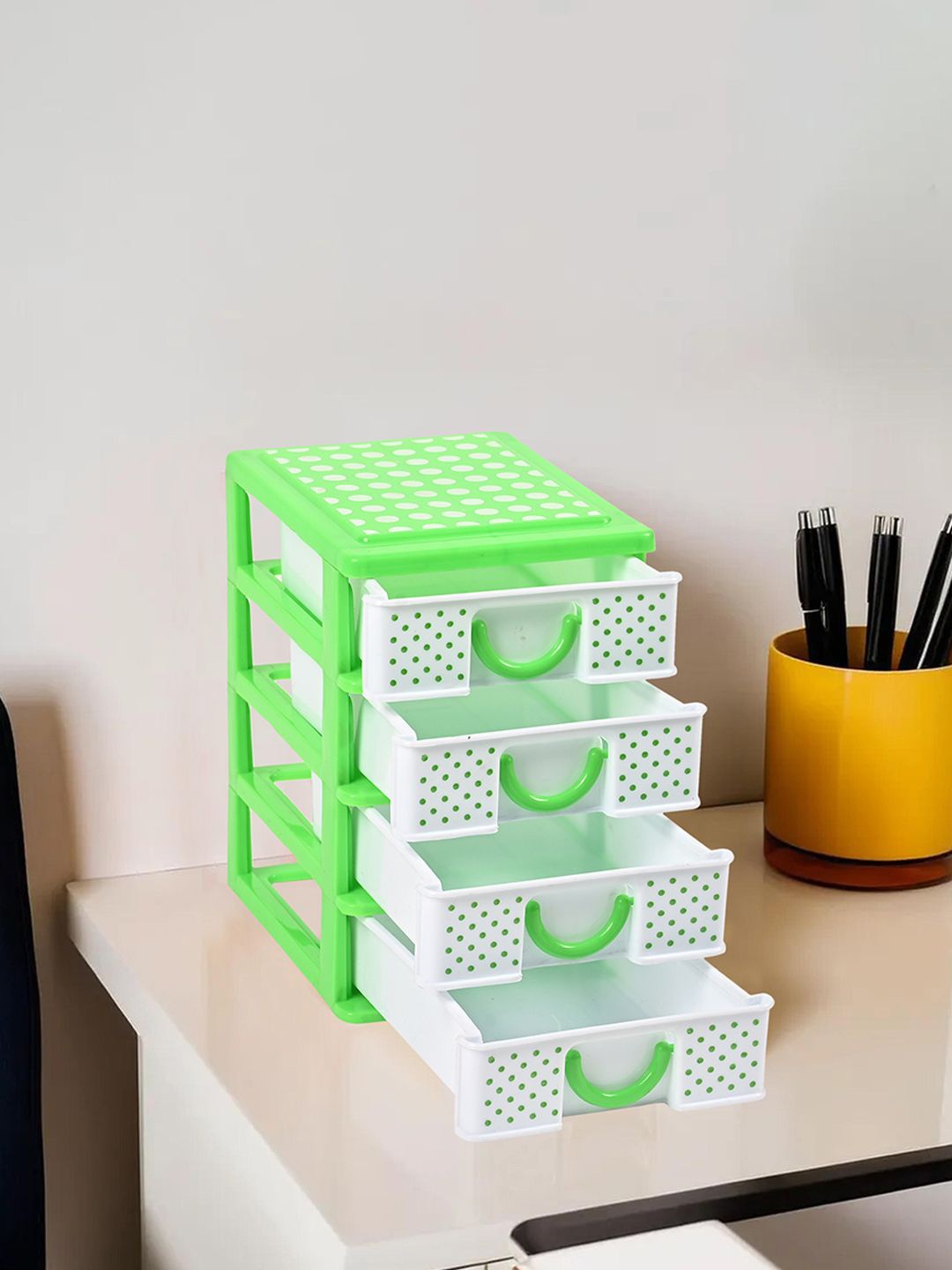 

Kuber Industries White & Green Printed 4-Tier Desk Organiser