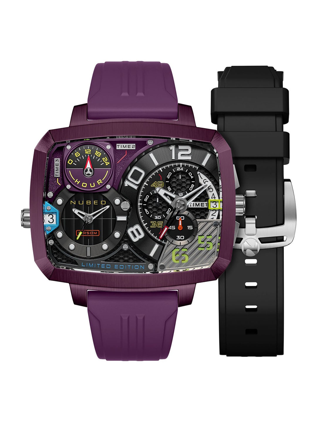 

NUBEO Men Brass Dial & Straps Analogue Chronograph Watch NB-6084-06, Purple