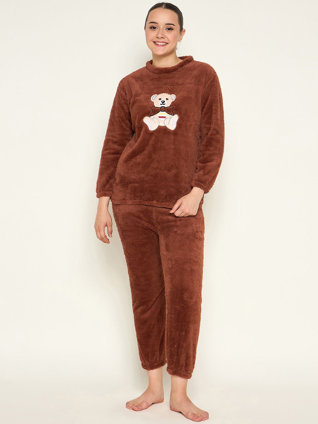 

Camey Women Printed Round Neck Night Suit, Brown