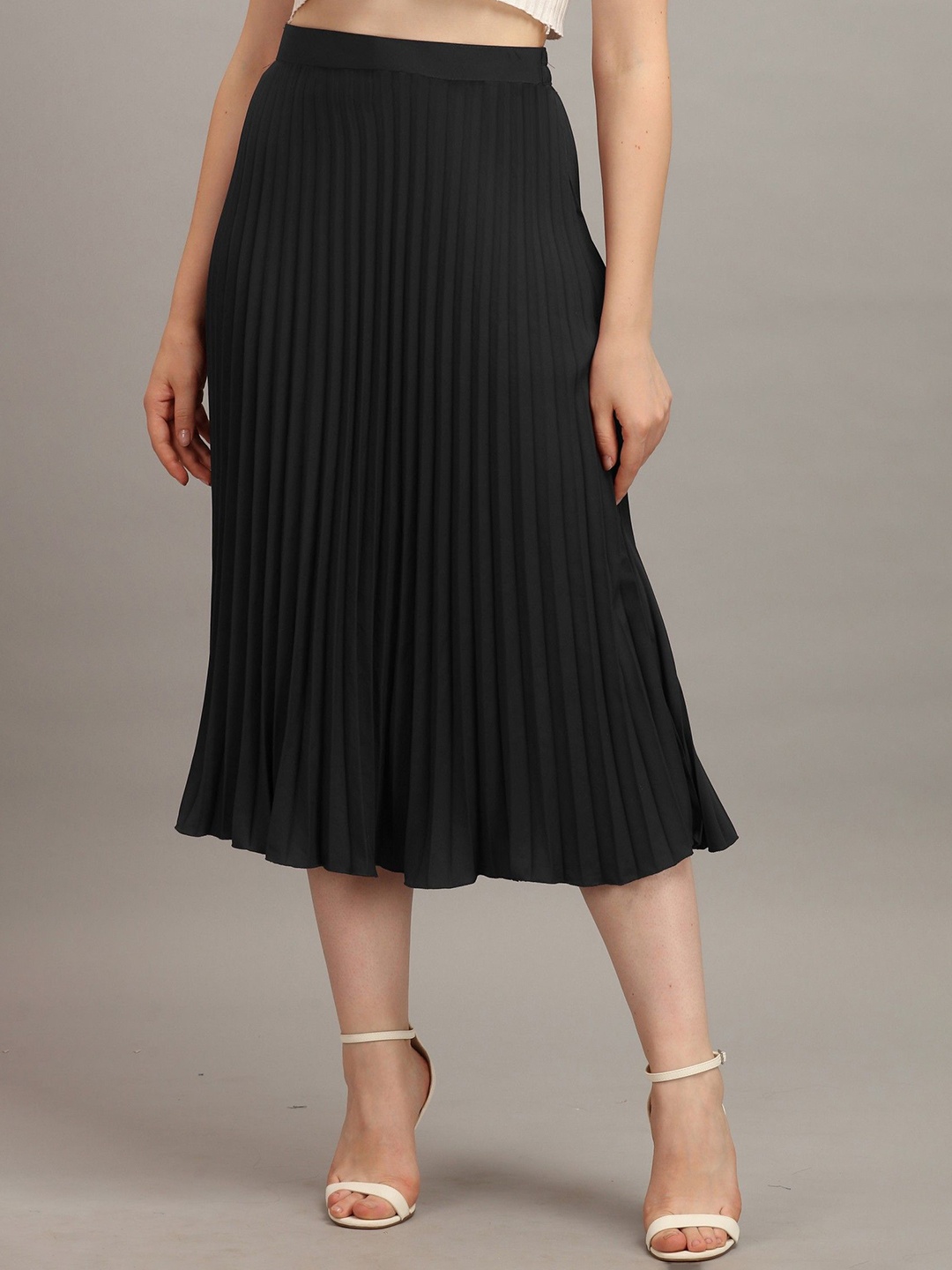 

Raiyani Enterprise Women Accordion Pleated Flared Midi Skirt, Black