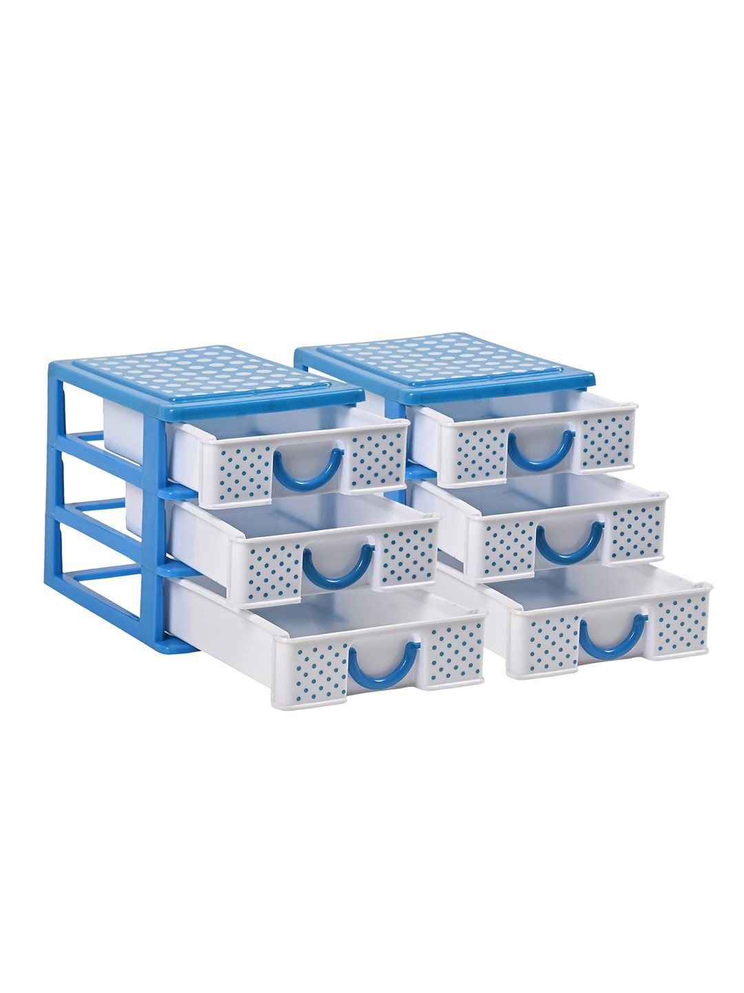 

Kuber Industries White & Blue 2 Pieces Reusable 3-Tier Desk Holder Drawer Organiser