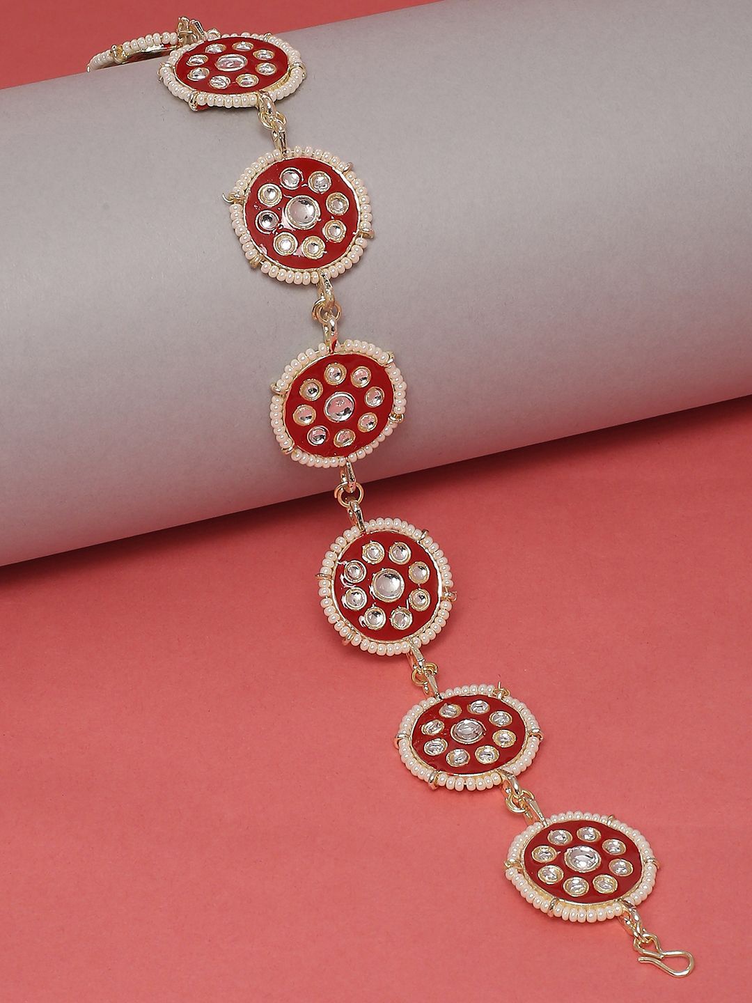 

Anouk Kundan Studded Meenakari Head Chain, Red