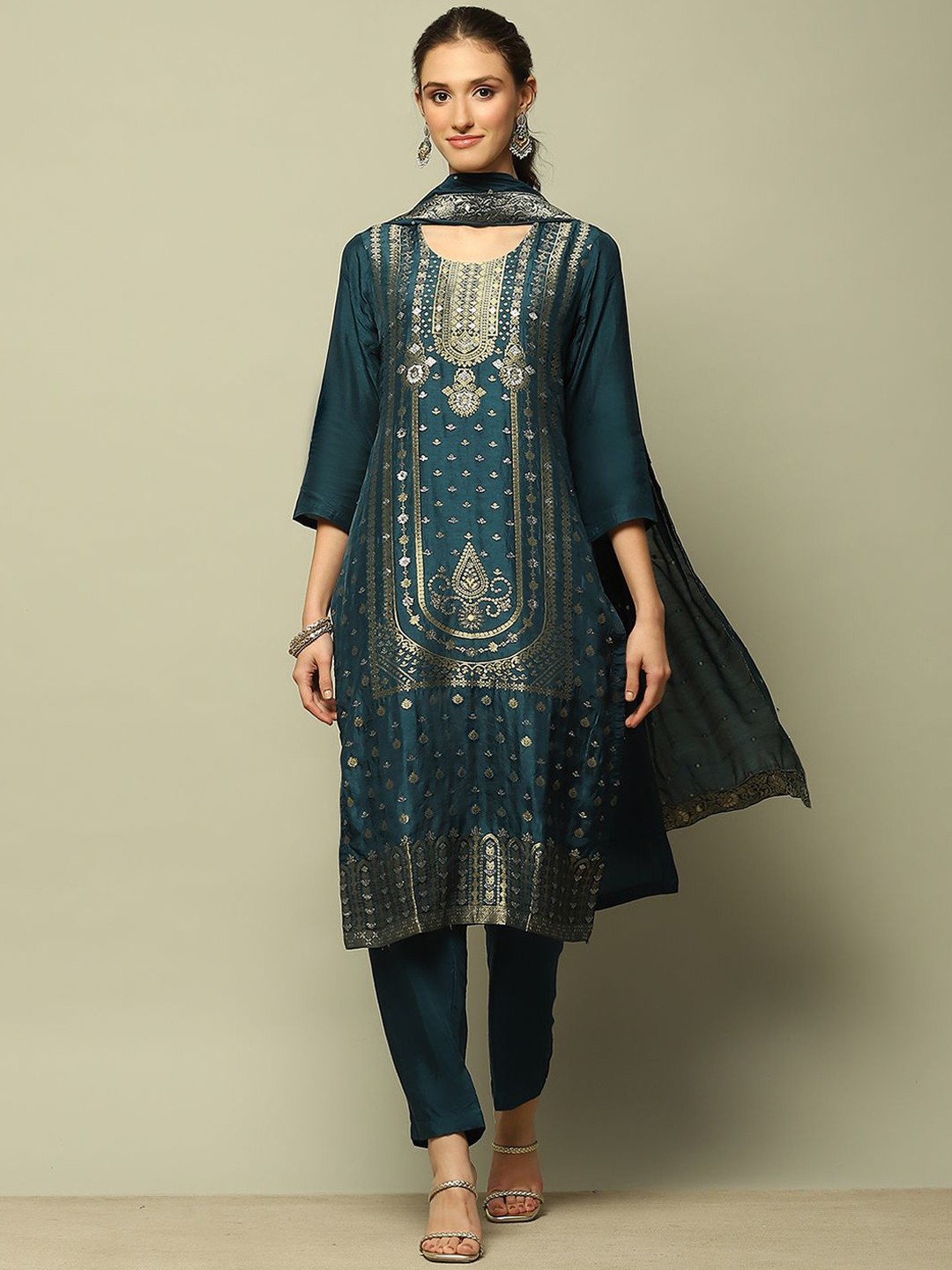 

Rangriti Women Embroidered Regular Kurta with Palazzos & With Dupatta, Blue
