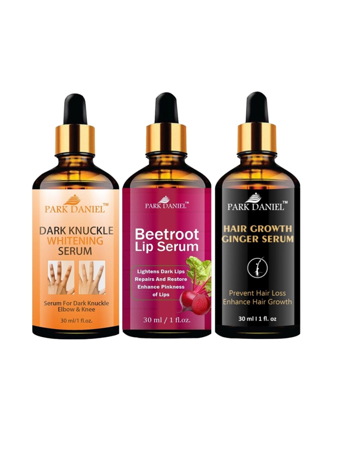 

Park Daniel Set Of 3 Dark Knuckle, Hair Growth & Beetroot Lip Serum - 30 ml, Brown