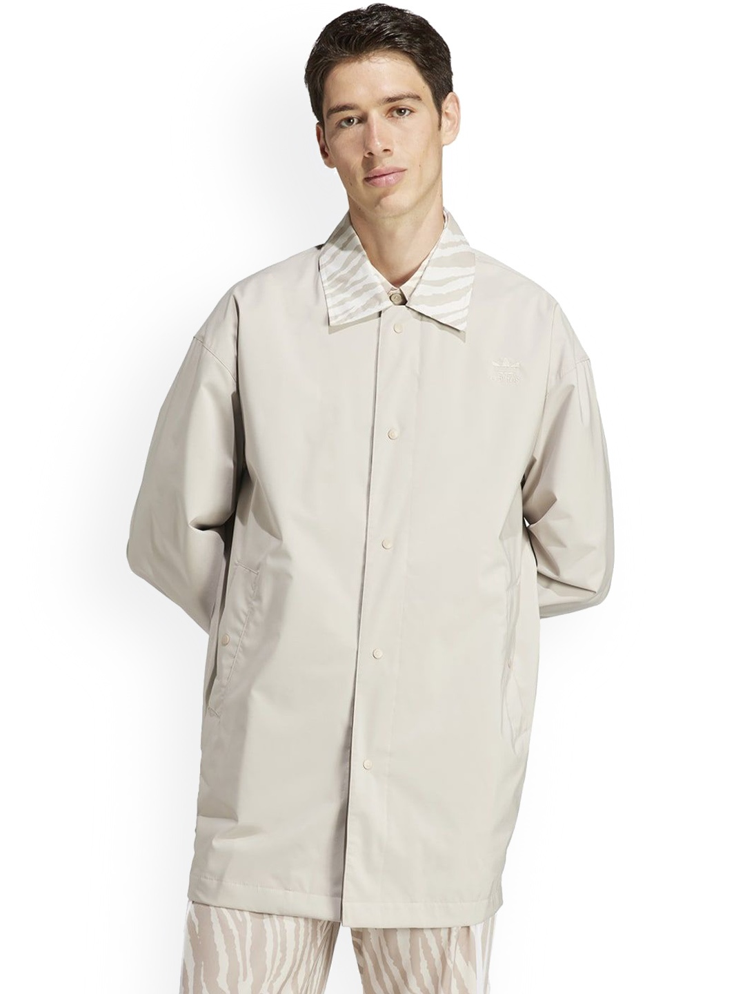 

ADIDAS Originals Men Geometric Polyester Longline Sporty Jacket with Embroidered, Beige