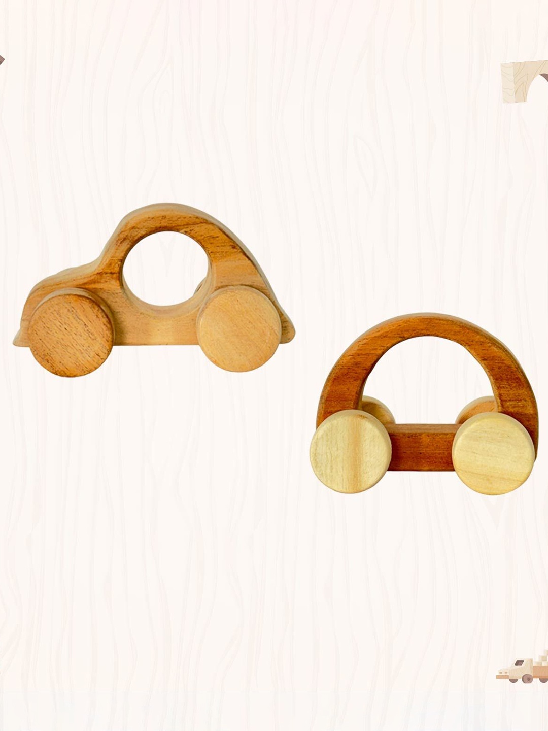 

LITTLE GINNIE Kids Pack Of 2 Motor & Nano Wooden Wheel Toys, Brown