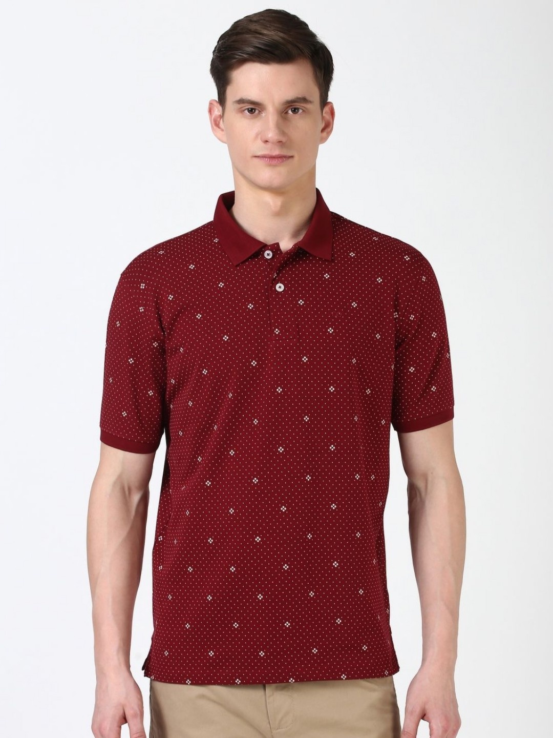 

Peter England Men Printed Polo Collar T-shirt, Maroon