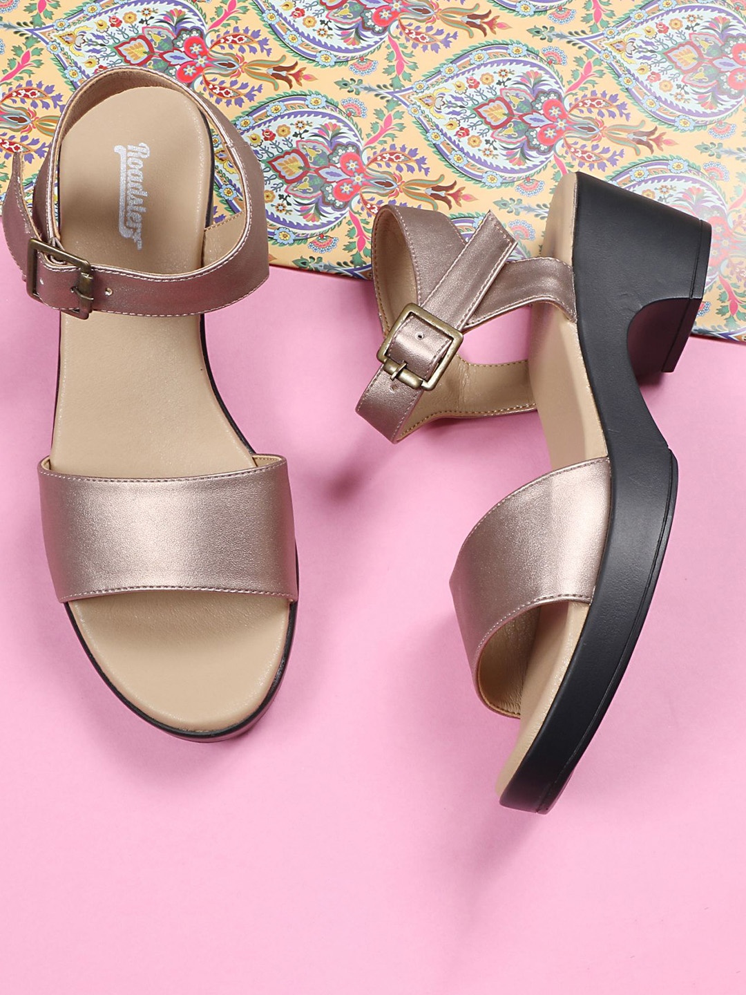 

The Roadster Lifestyle Co Women Open Toe Block Heel Sandals, Copper