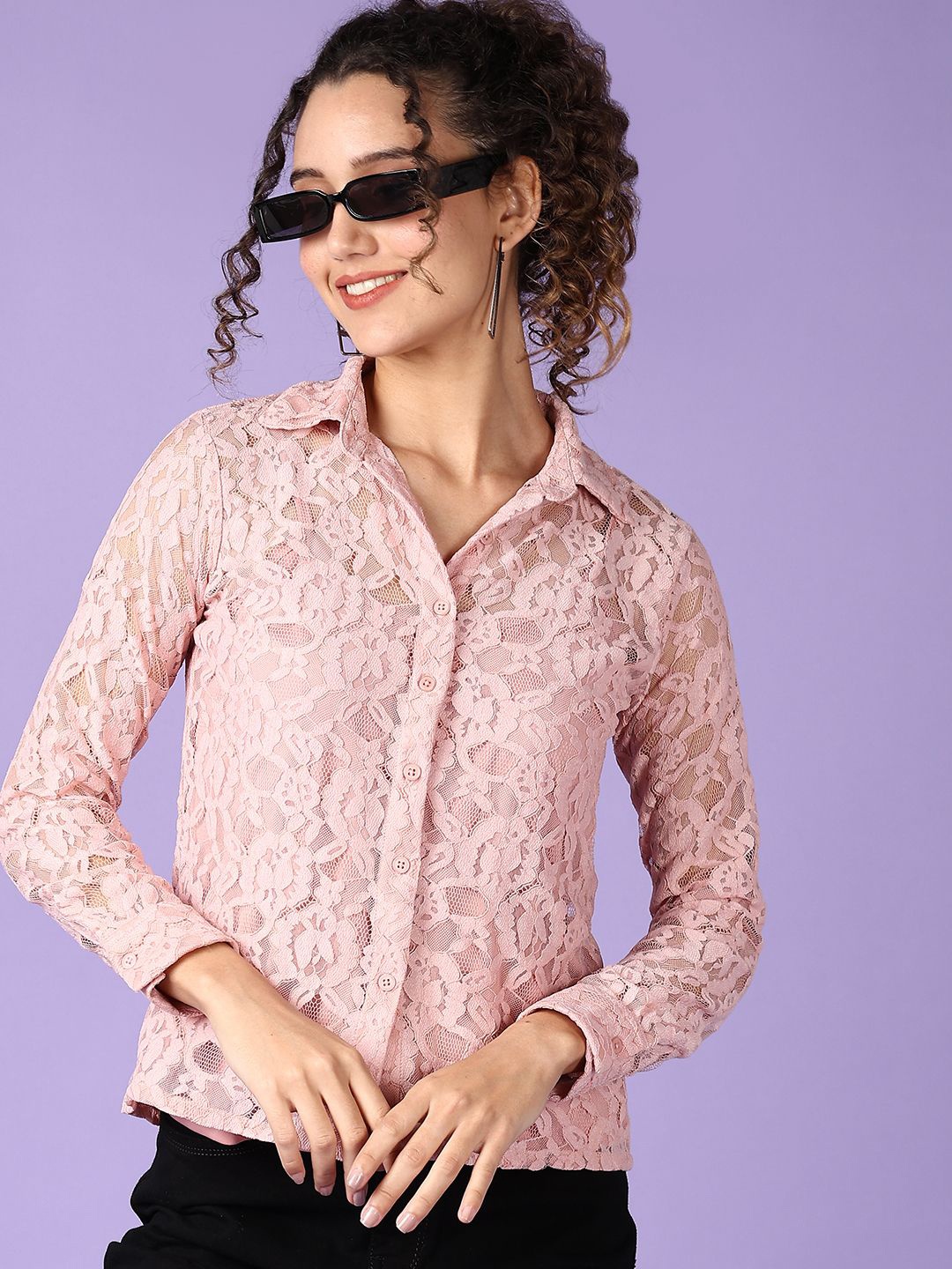

V-Mart Women Spread Collar Textured Casual Shirt, Pink