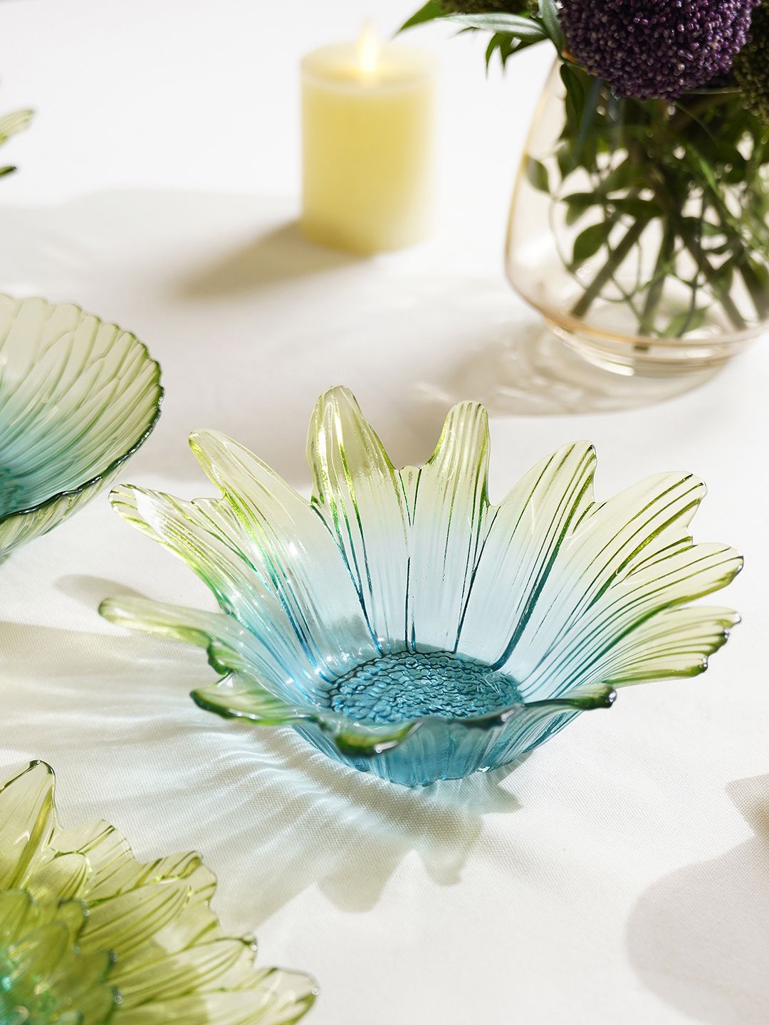 

Pure Home and Living Green & Blue 2 Pieces Textured Glossy Glass Bowls