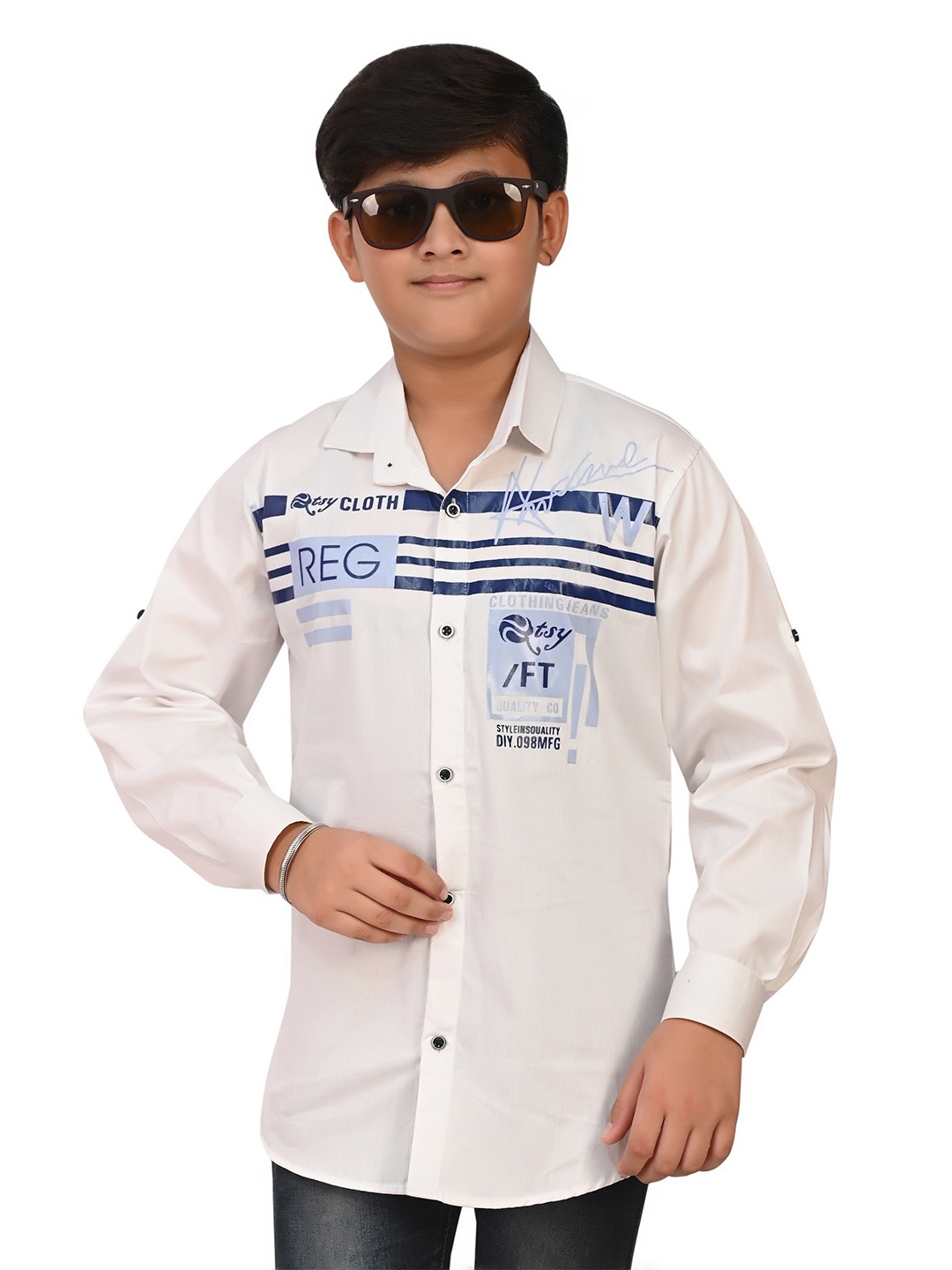

Eliq Boys Spread Collar Typography Printed Cotton Casual Shirt, White