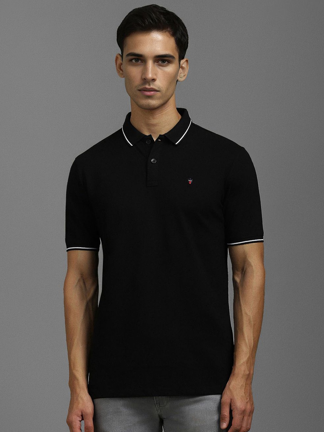 

Louis Philippe Jeans Men Solid Polo Collar Cotton T-shirt, Black