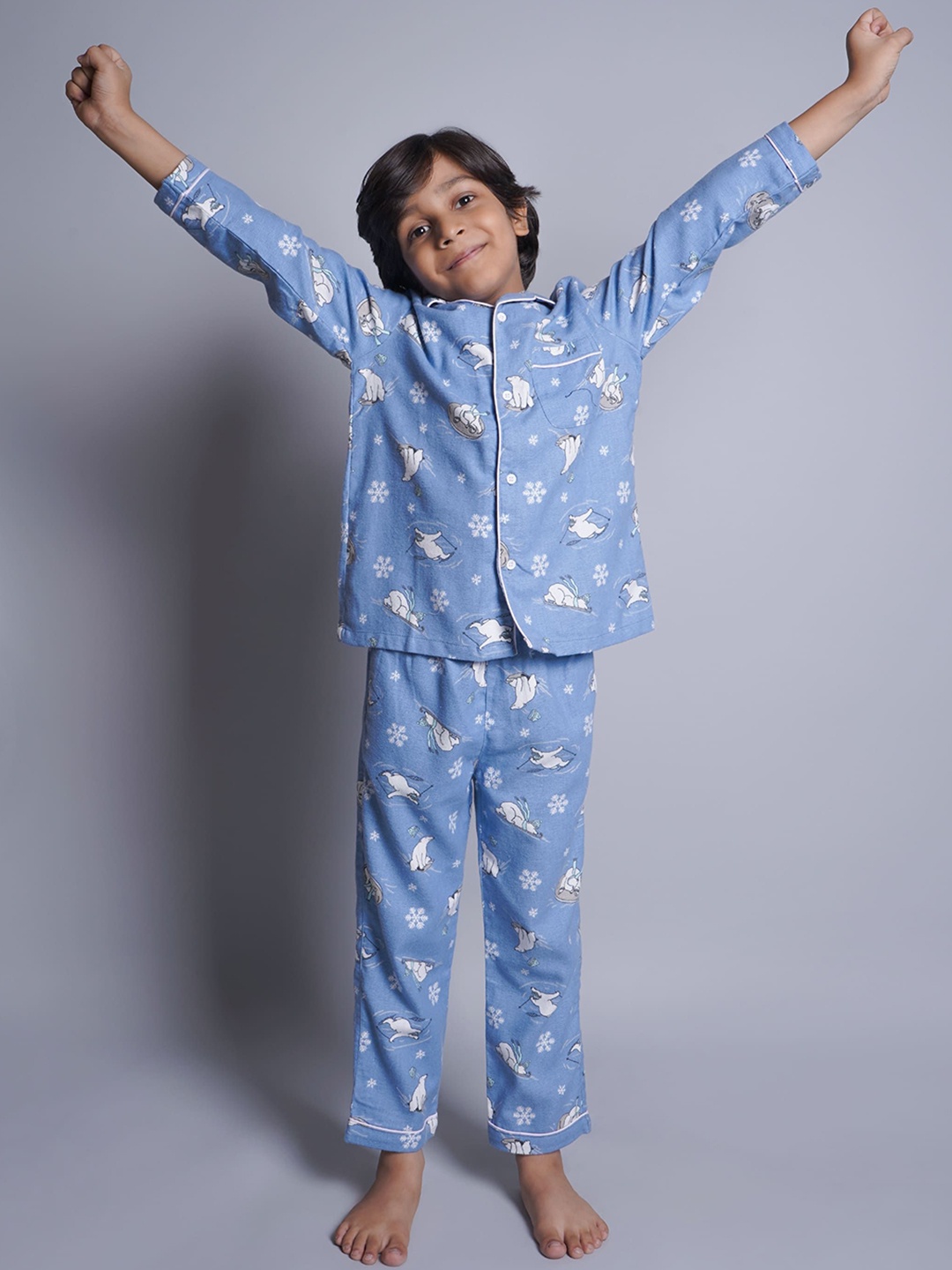 

Biglilpeople Kids Pure Cotton Graphic Printed Night suit, Blue