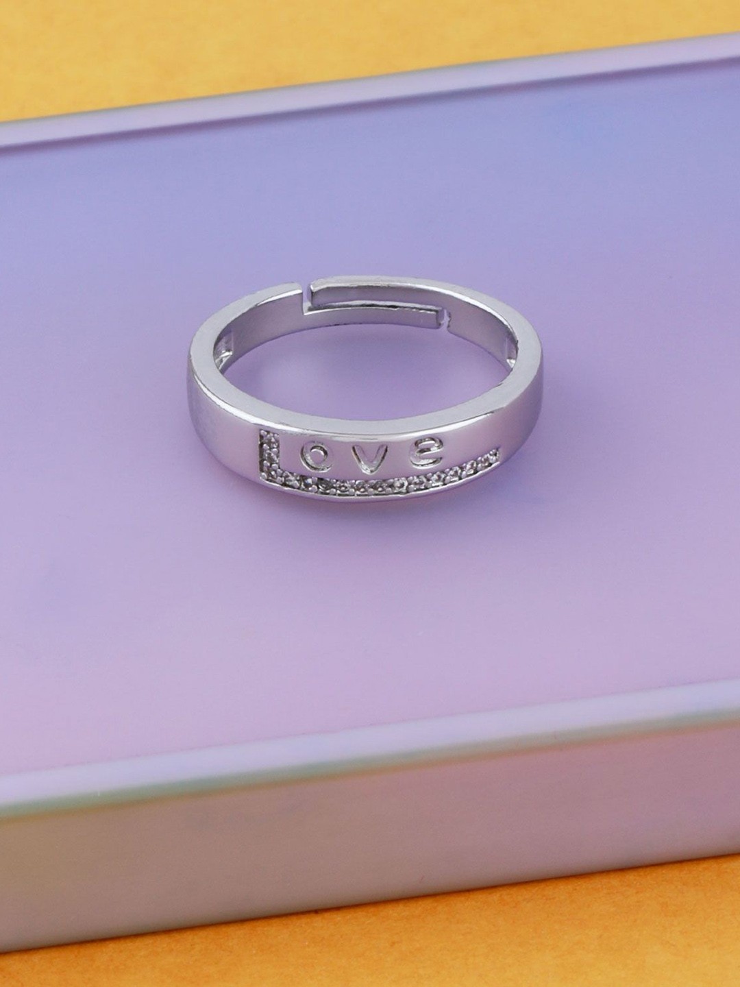 

Silver Shine Unisex Set Of 2 Silver-Plated AD Stone Studded Adjustable Finger Rings