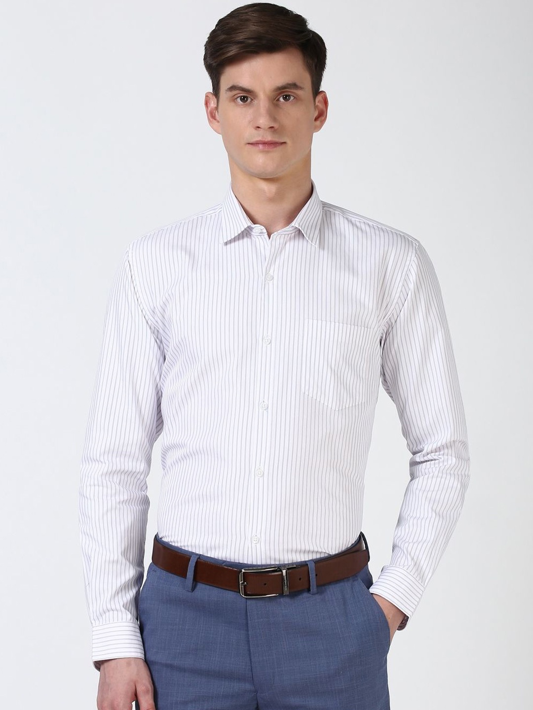 

Peter England Men Spread Collar Vertical Striped Cotton Casual Shirt, White