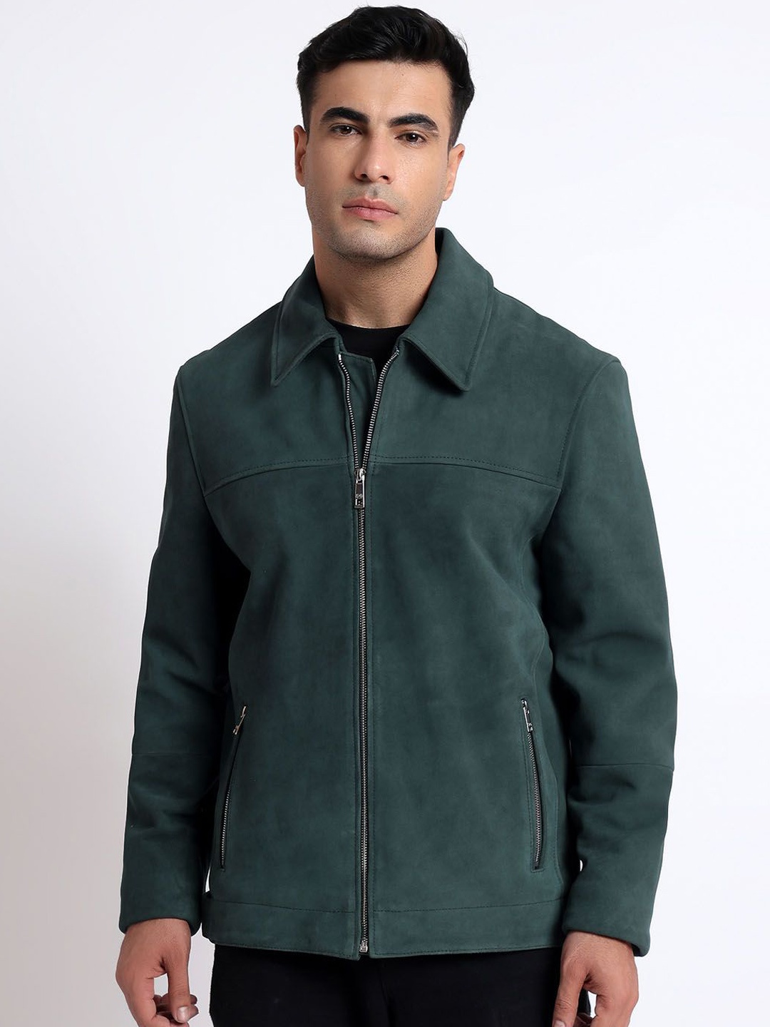 

Saint G Men Washed Satin Water Resistant Leather Jacket, Green