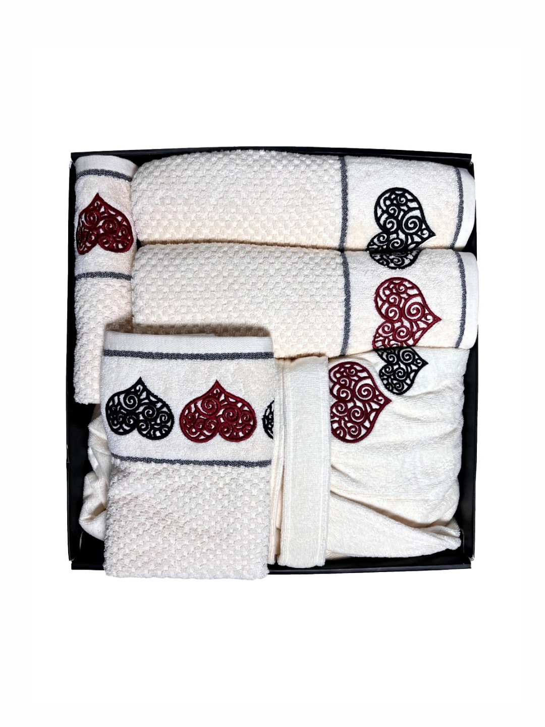 

SENSES Cream-Coloured 5 Pcs Embroidered 550 GSM Pure Cotton Luxury Gift Hamper Towel Set