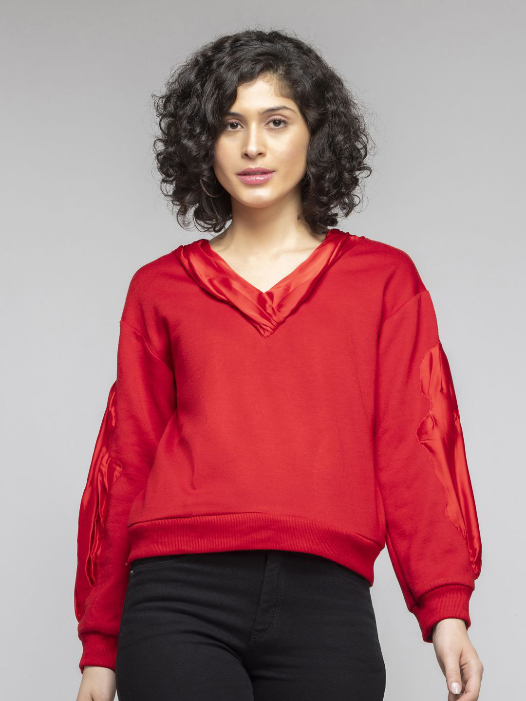 

SHAYE Women V-Neck Long Sleeves Casual Sweatshirts, Red