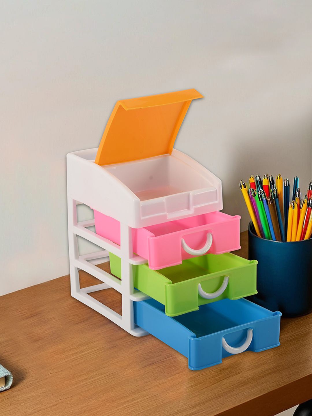 

Kuber Industries White & Pink Reusable 4-Tier Desk Organiser