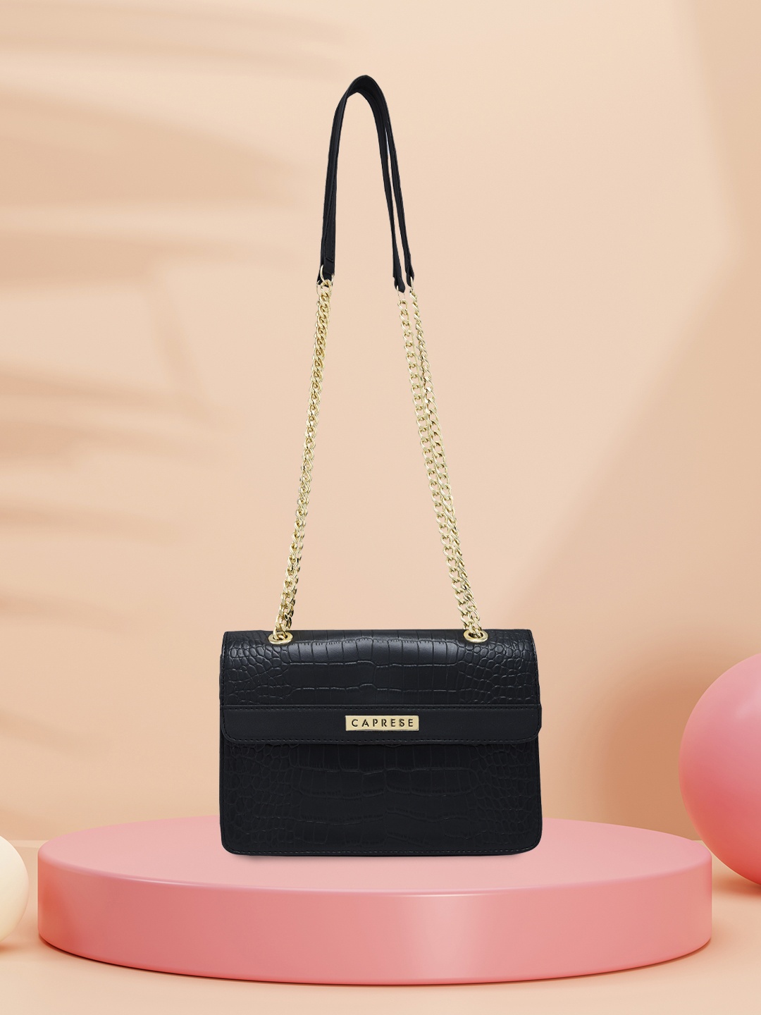 

Caprese Hanna Animal Textured Structured Shoulder Bag, Black