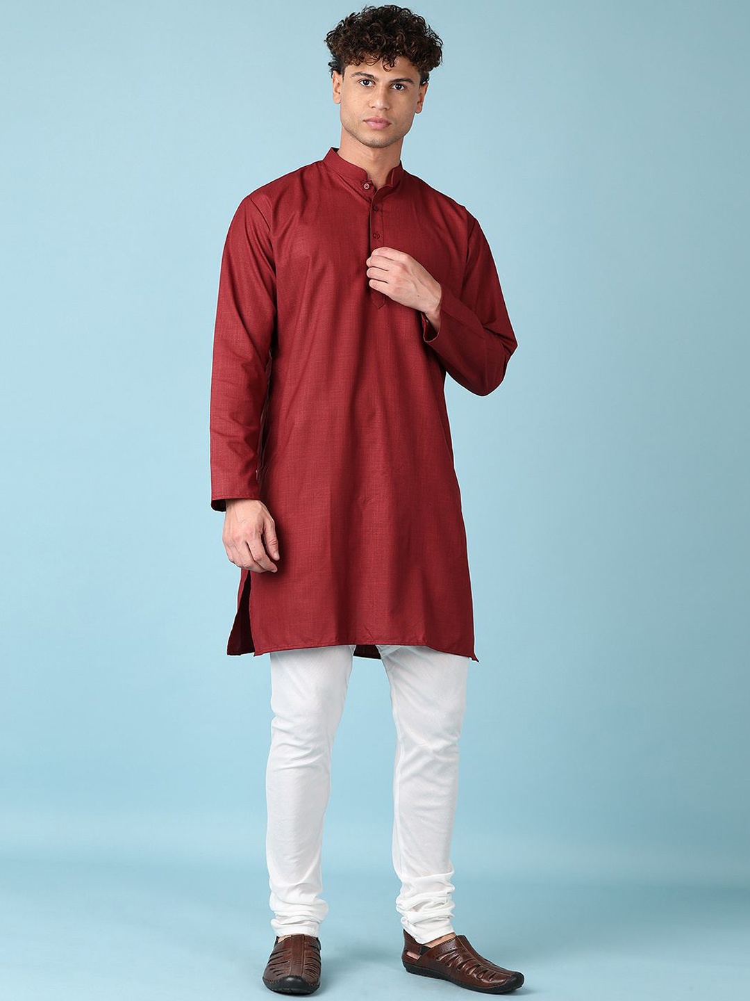 

V-Mart Mandarin Collar Pure Cotton Kurta With Churidar, Maroon